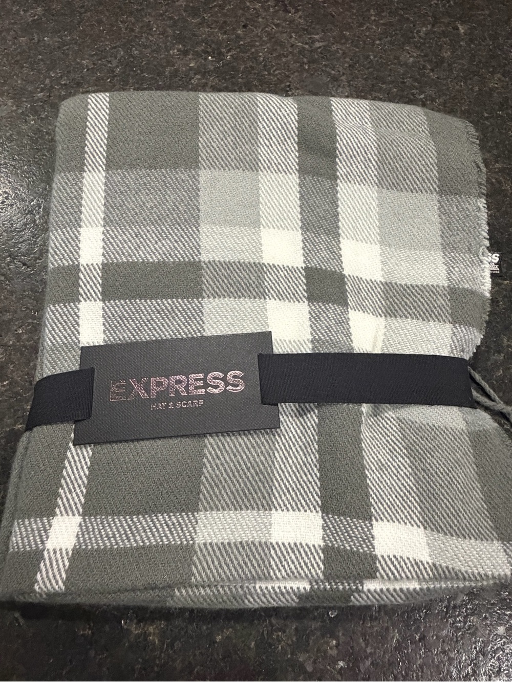 Express Men's Olive and White Plaid Scarf